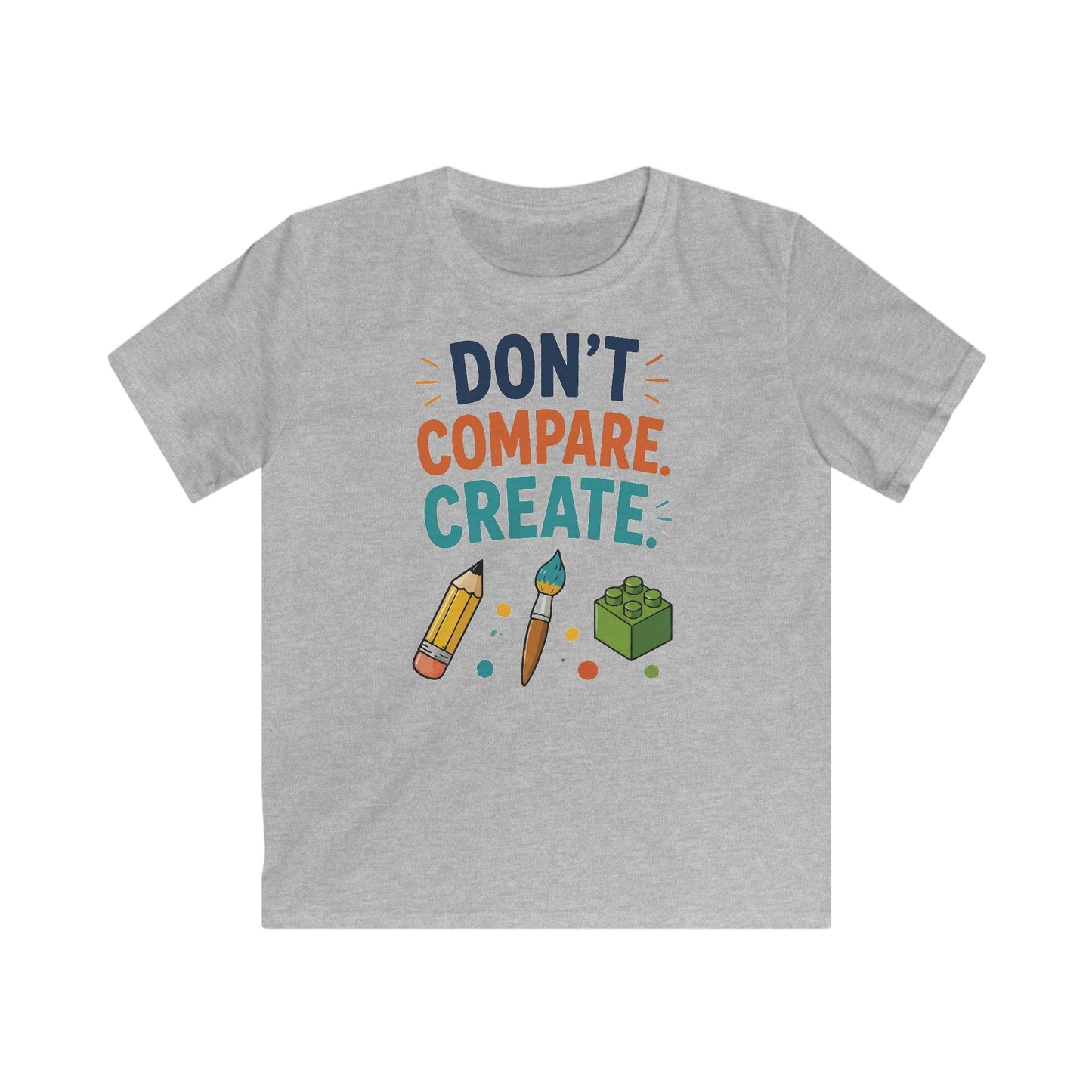 Kids Tee — “Don’t Compare. Create.” Artistic Pencil & Paintbrush Design
