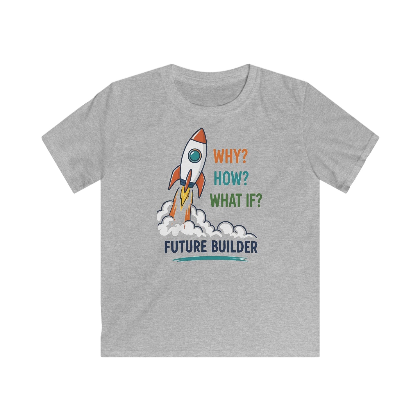 Kids Tee — "Why? How? What If?" Future Builder Rocket Shirt