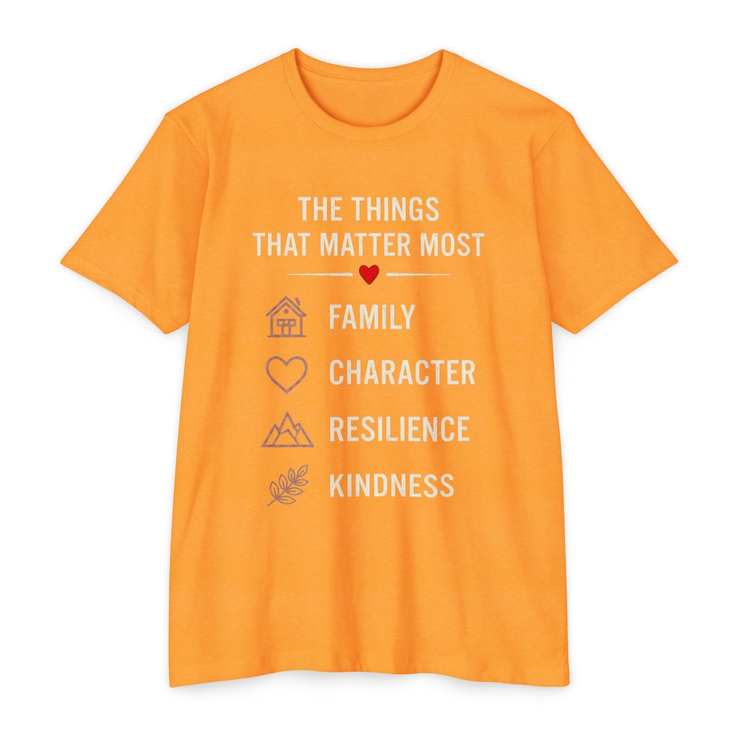 T-Shirt — "The Things That Matter Most: Family, Character, Resilience, Kindness" Inspirational Tee