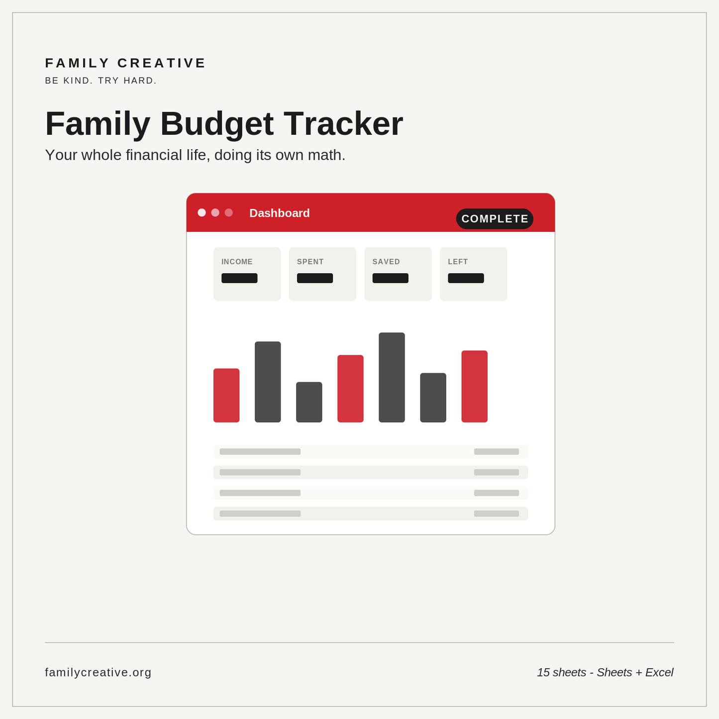 Family Budget Tracker — Complete | 15-Sheet Money System (Sheets + Excel)