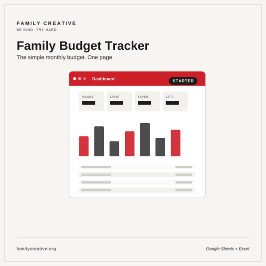 Family Budget Tracker — Basic | Google Sheets + Excel Subtitle