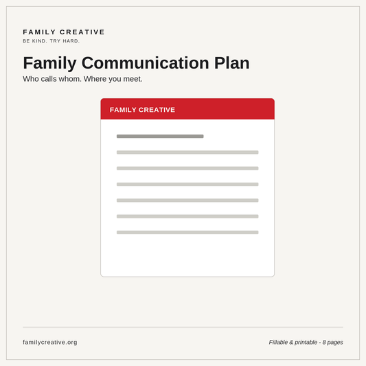 Family Communication Plan — Complete Fillable & Printable PDF (FP-01)