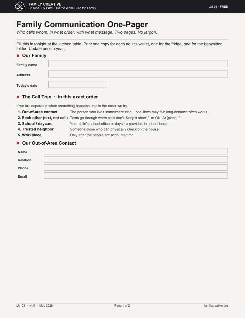Free Family Communication Plan Two-Pager — Fillable & Printable PDF (LM-03)