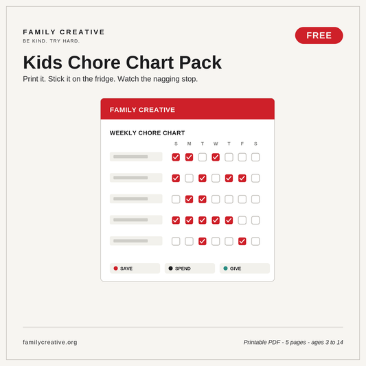 Free Kids Chore Chart Pack (Printable)
