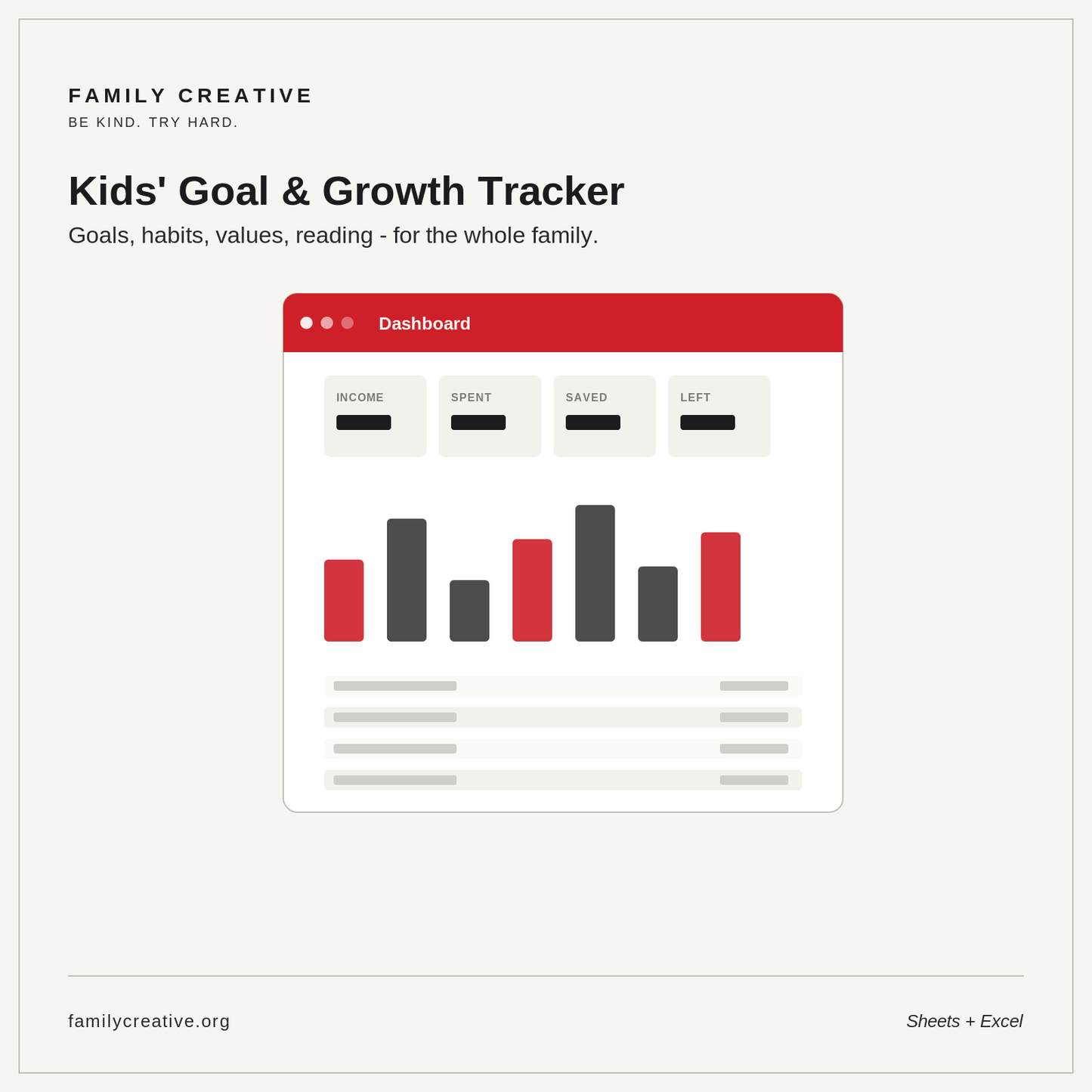 Kids' Goal & Growth Tracker | Goals, Habits, Values & Reading (Sheets + Excel)