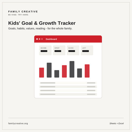 Kids' Goal & Growth Tracker | Goals, Habits, Values & Reading (Sheets + Excel)