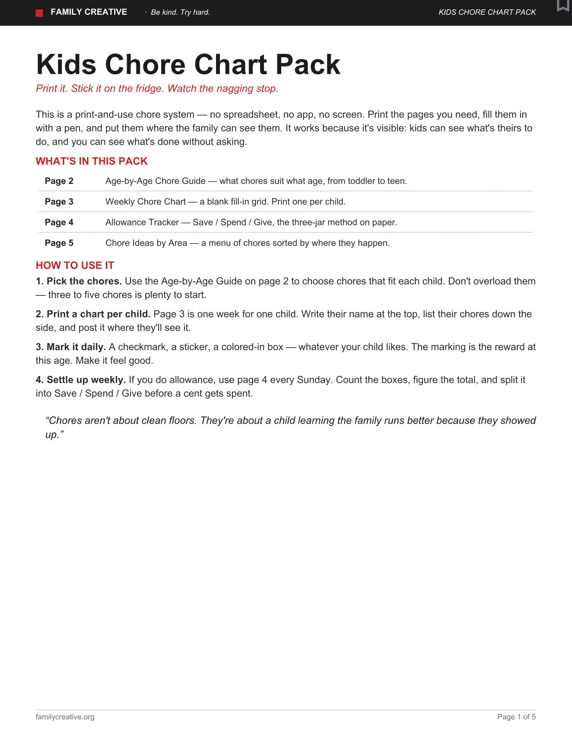 Free Kids Chore Chart Pack (Printable)