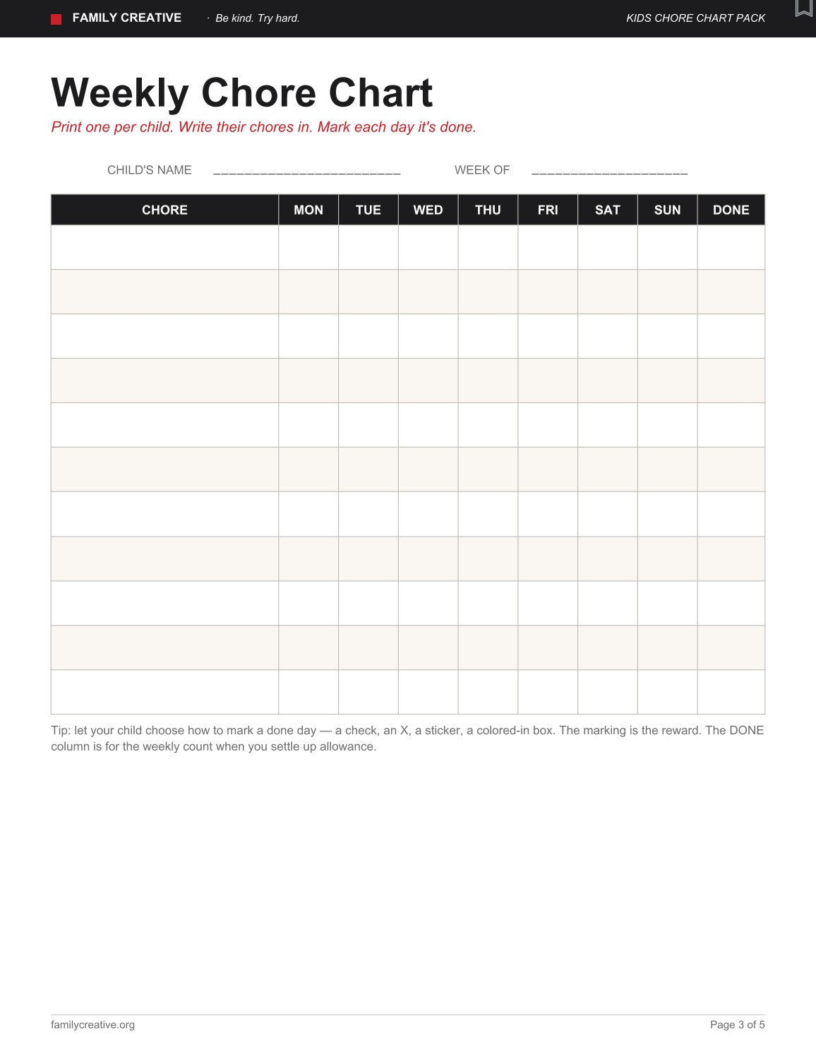 Free Kids Chore Chart Pack (Printable)