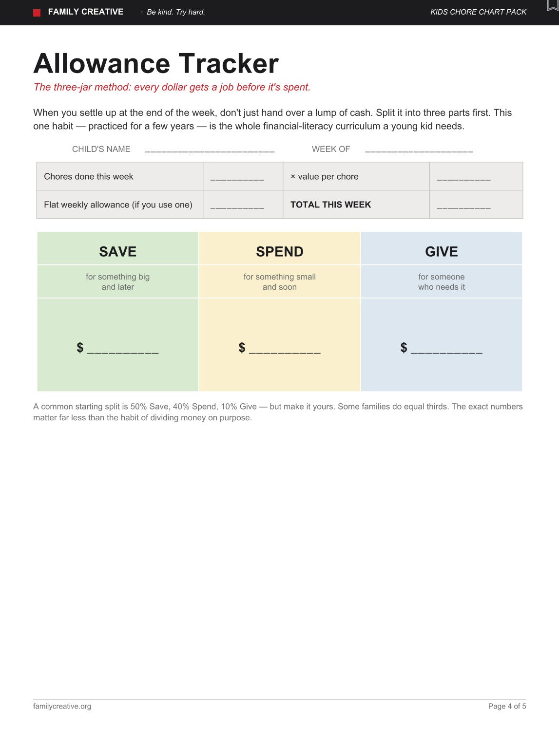 Free Kids Chore Chart Pack (Printable)
