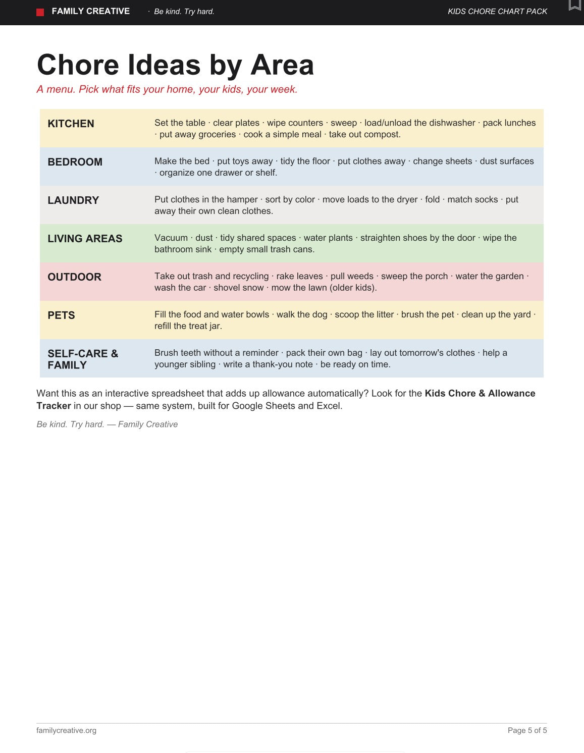 Free Kids Chore Chart Pack (Printable)