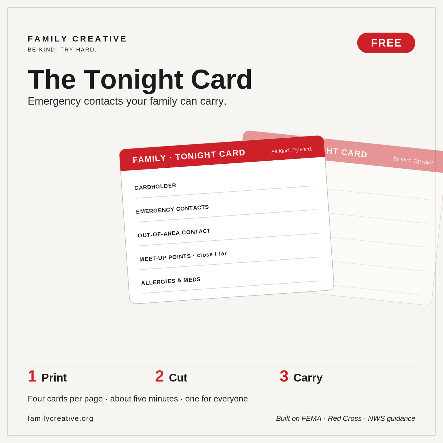 Free "Tonight Card" — Fillable & Printable PDF Family Emergency Contact Card (LM-01)