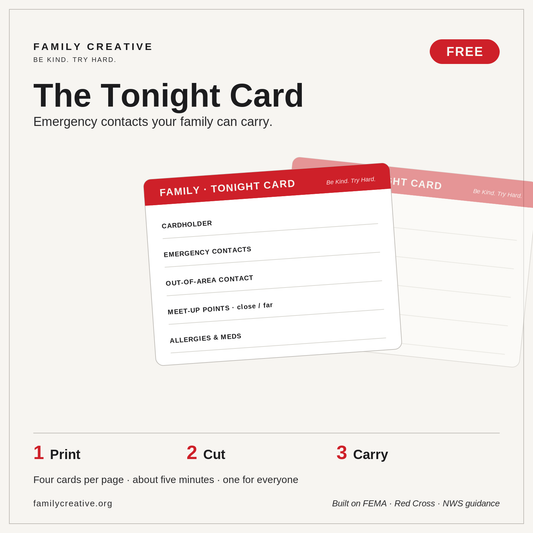 Free "Tonight Card" — Fillable & Printable PDF Family Emergency Contact Card (LM-01)