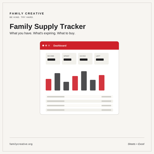 Family Supply Tracker — Inventory + Rotation (Sheets + Excel) (SH-01)